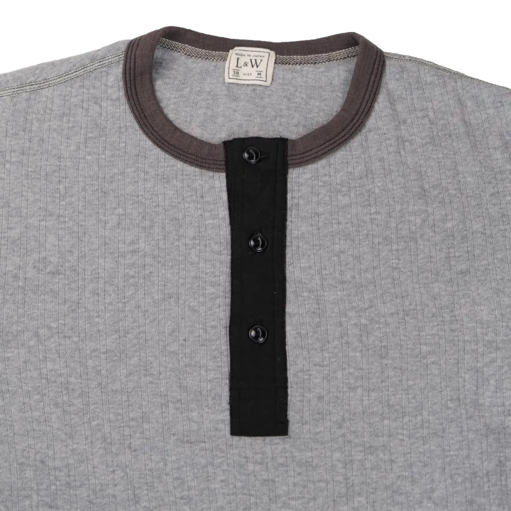 Loop & Weft Smooth Drop Needle Rib Knit L/S Henley (2-Tone Gray)