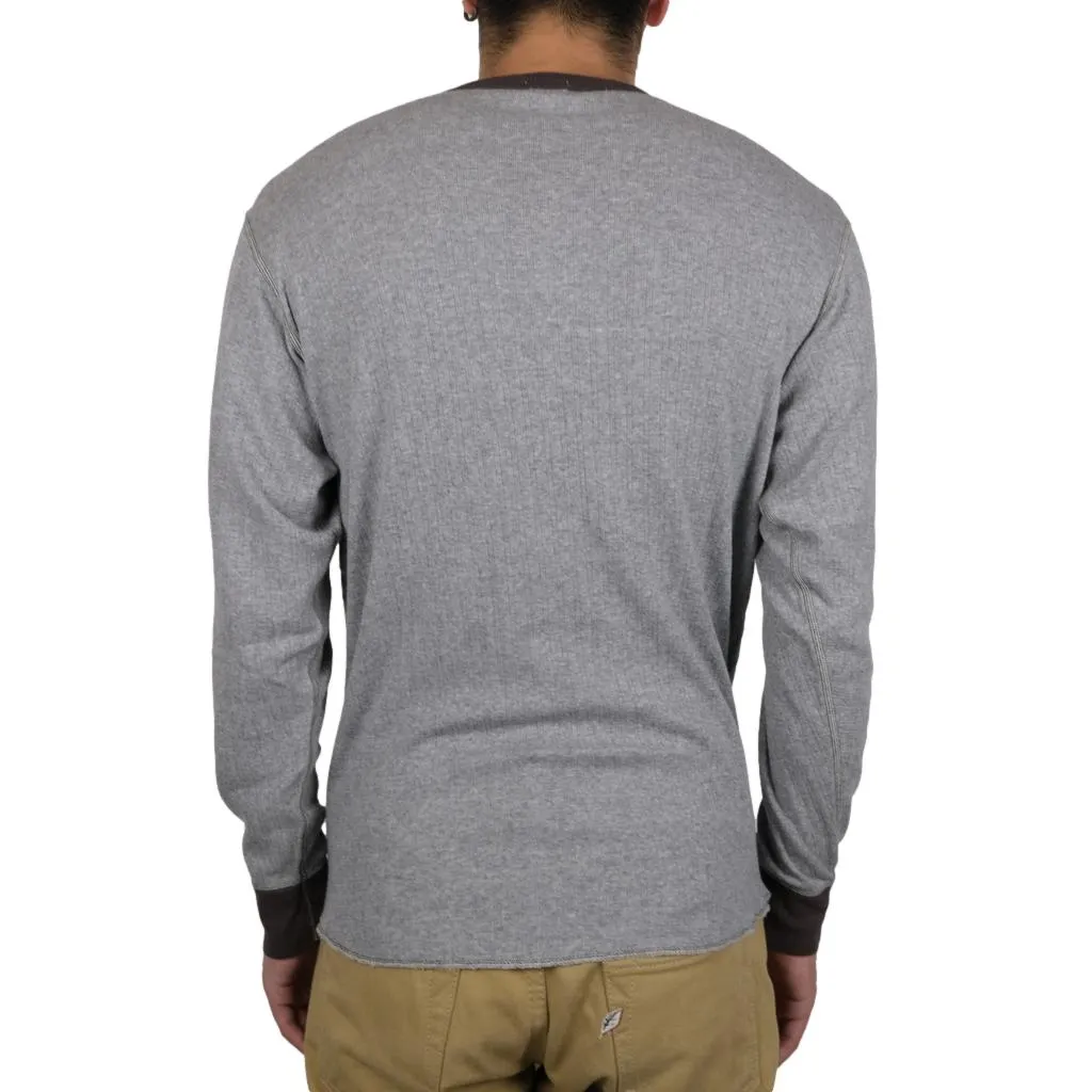 Loop & Weft Smooth Drop Needle Rib Knit L/S Henley (2-Tone Gray)