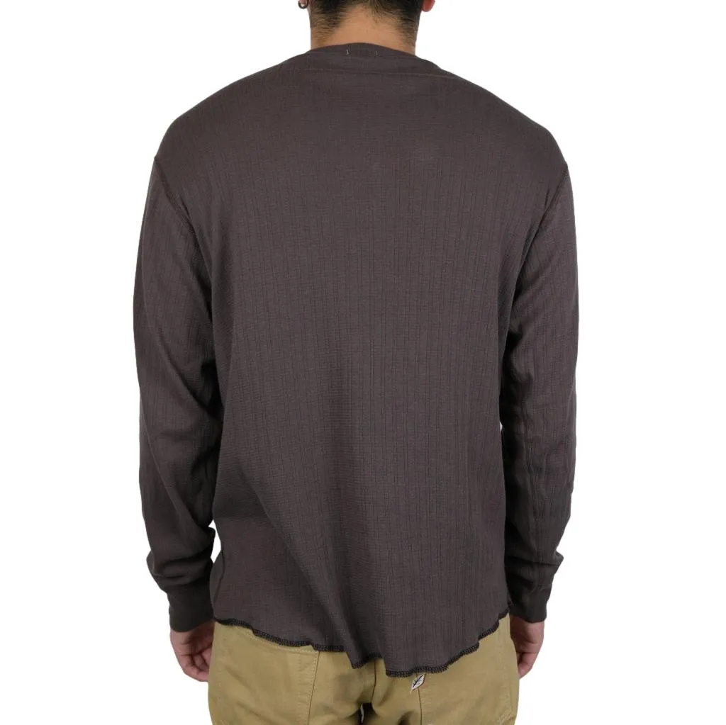 Loop & Weft Smooth Drop Needle Rib Knit L/S Henley (Black)