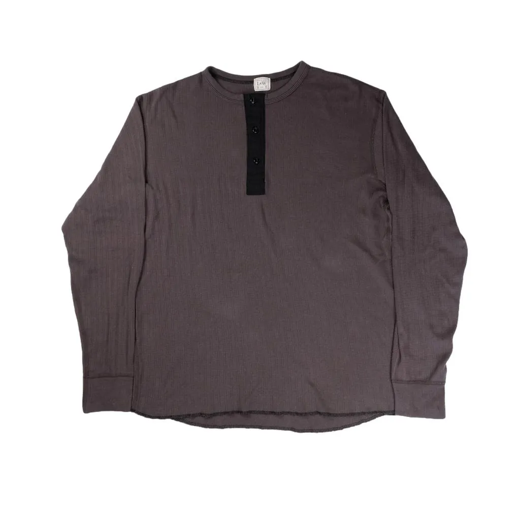 Loop & Weft Smooth Drop Needle Rib Knit L/S Henley (Black)