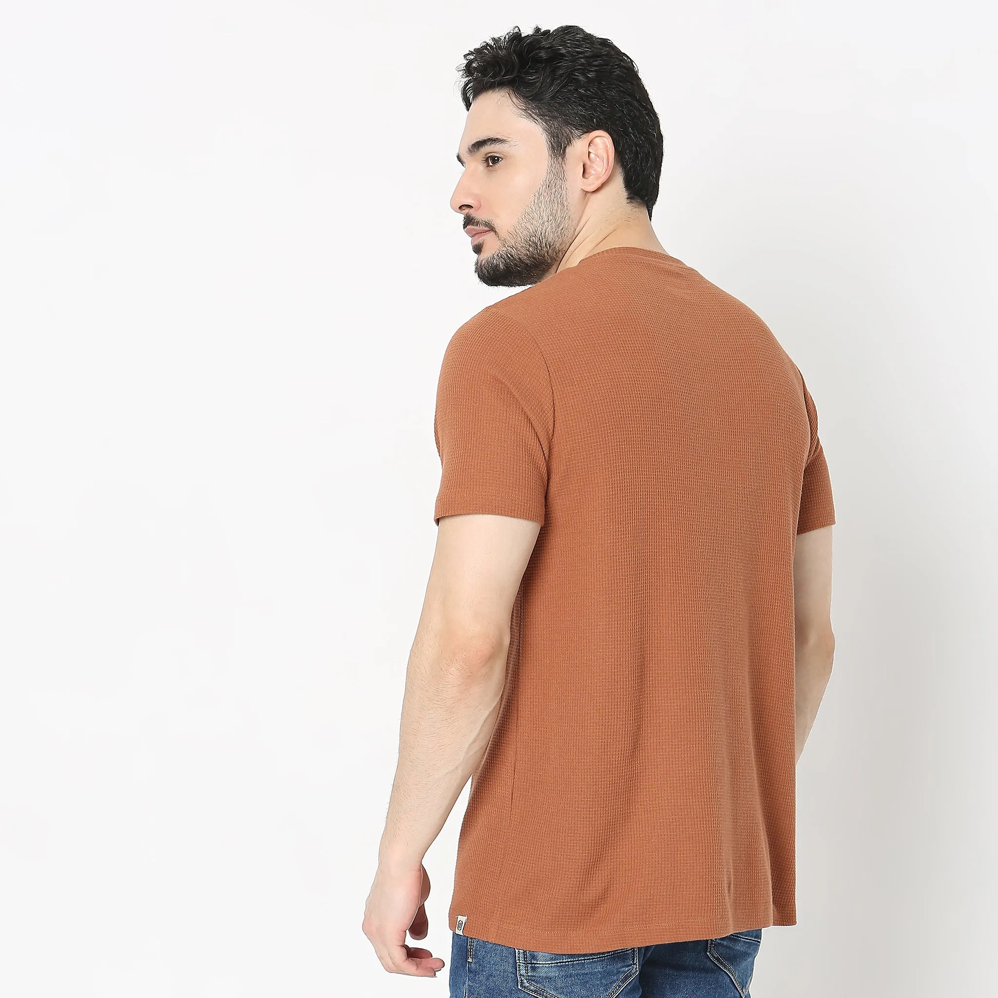 Lumberjackᵘˣ Henley in Micro Waffle Structured Fabric - Warm Feeling for Comfort Regular Solid  Sweat Tee