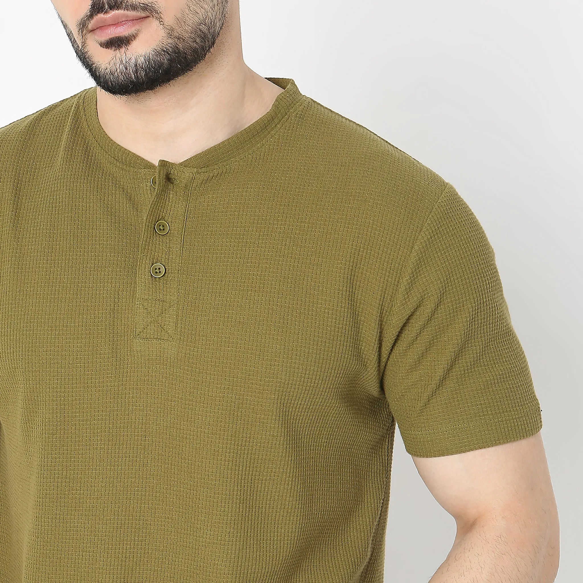 Lumberjackᵘˣ Henley in Micro Waffle Structured Fabric - Warm Feeling for Comfort Regular Solid  Sweat Tee