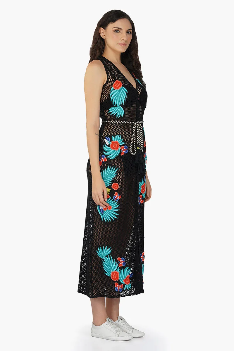 Maison Black Embroidered Shirt Dress