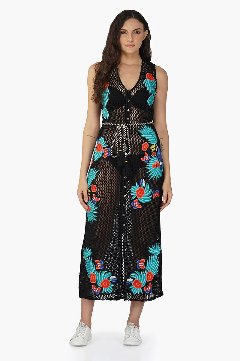 Maison Black Embroidered Shirt Dress