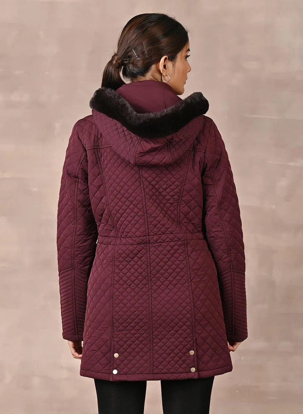 Maroon Quilted Jacket with attached Hood