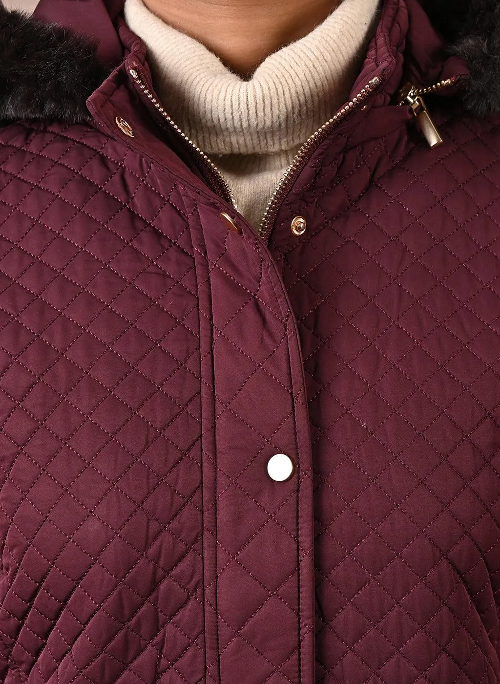 Maroon Quilted Jacket with attached Hood