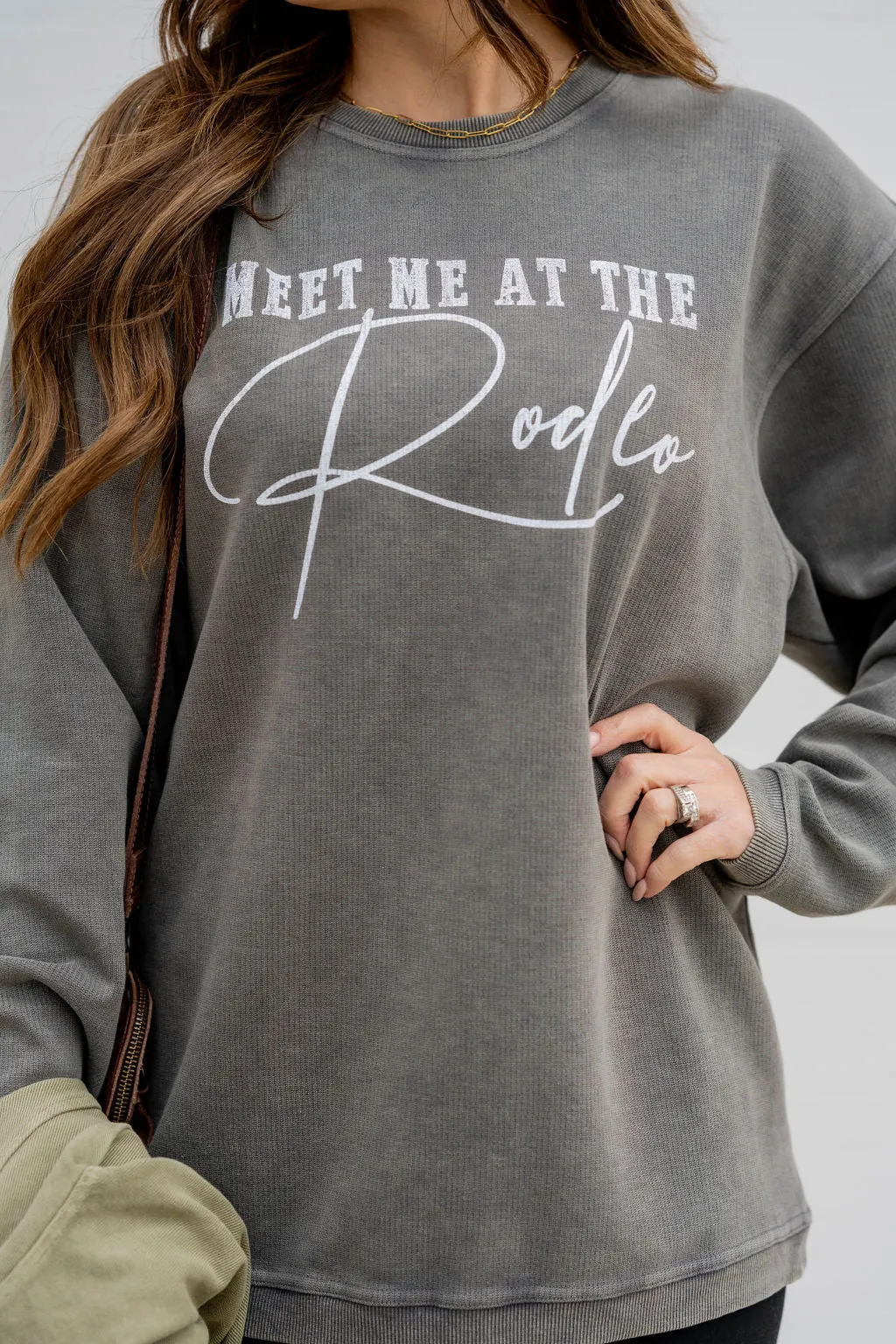 Meet Me At The Rodeo Waffled Graphic Crewneck