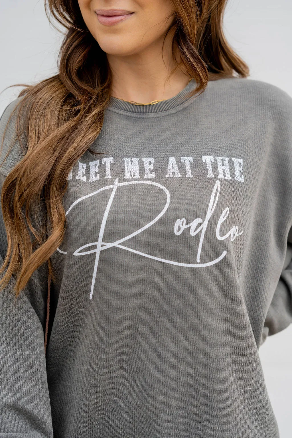 Meet Me At The Rodeo Waffled Graphic Crewneck