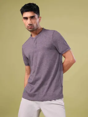 Men Cubic Melange Slim Fit Henley Neck Sports T-shirt with DOUBLE COOL