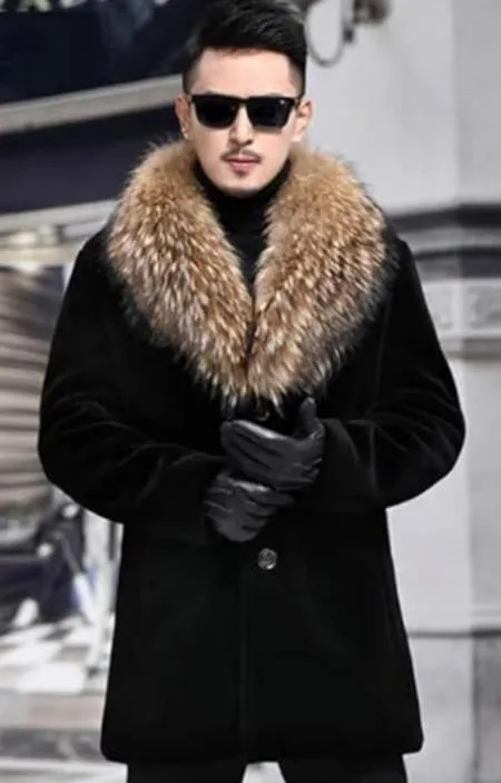 Men Long Faux Fur Coat Brown