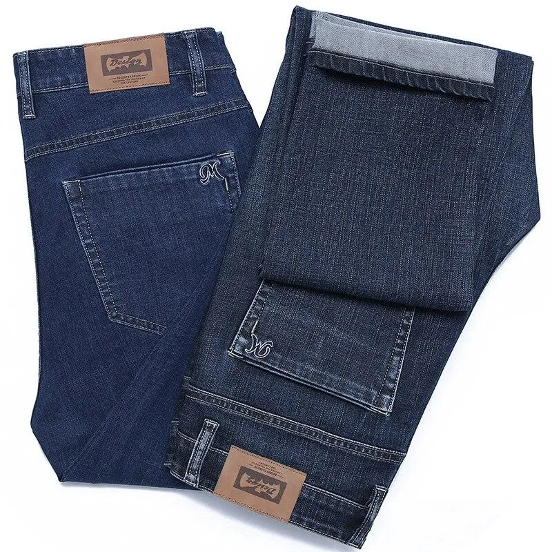 Men Tencel Cotton Loose Straight-Leg Stretch Denim Jeans