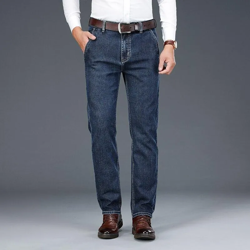 Men Tencel Cotton Loose Straight-Leg Stretch Denim Jeans