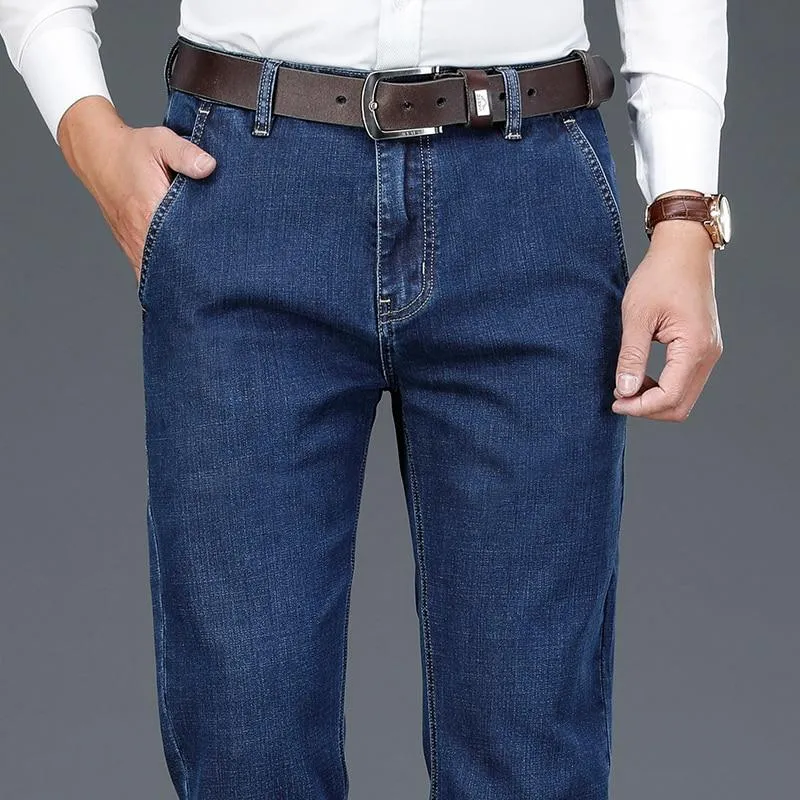 Men Tencel Cotton Loose Straight-Leg Stretch Denim Jeans