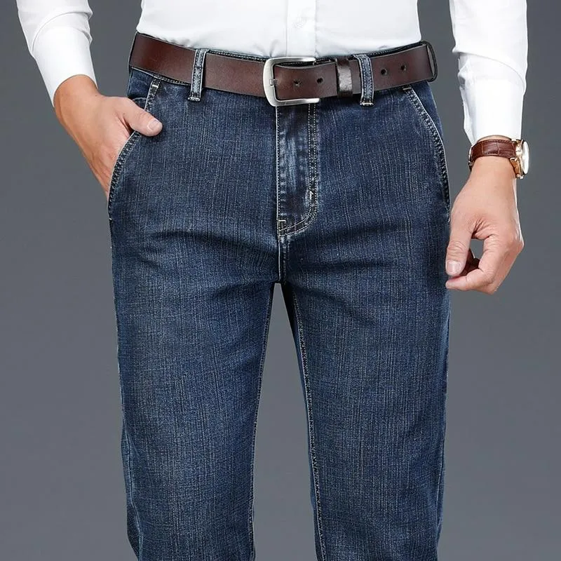 Men Tencel Cotton Loose Straight-Leg Stretch Denim Jeans