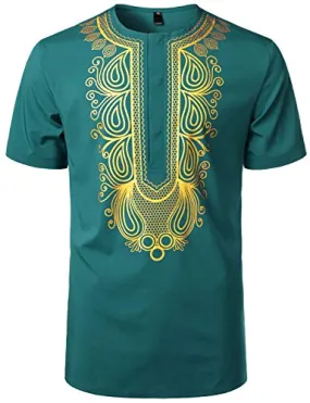 Men's Afrikan Traditional Hidden Button Short Sleeve Shirt