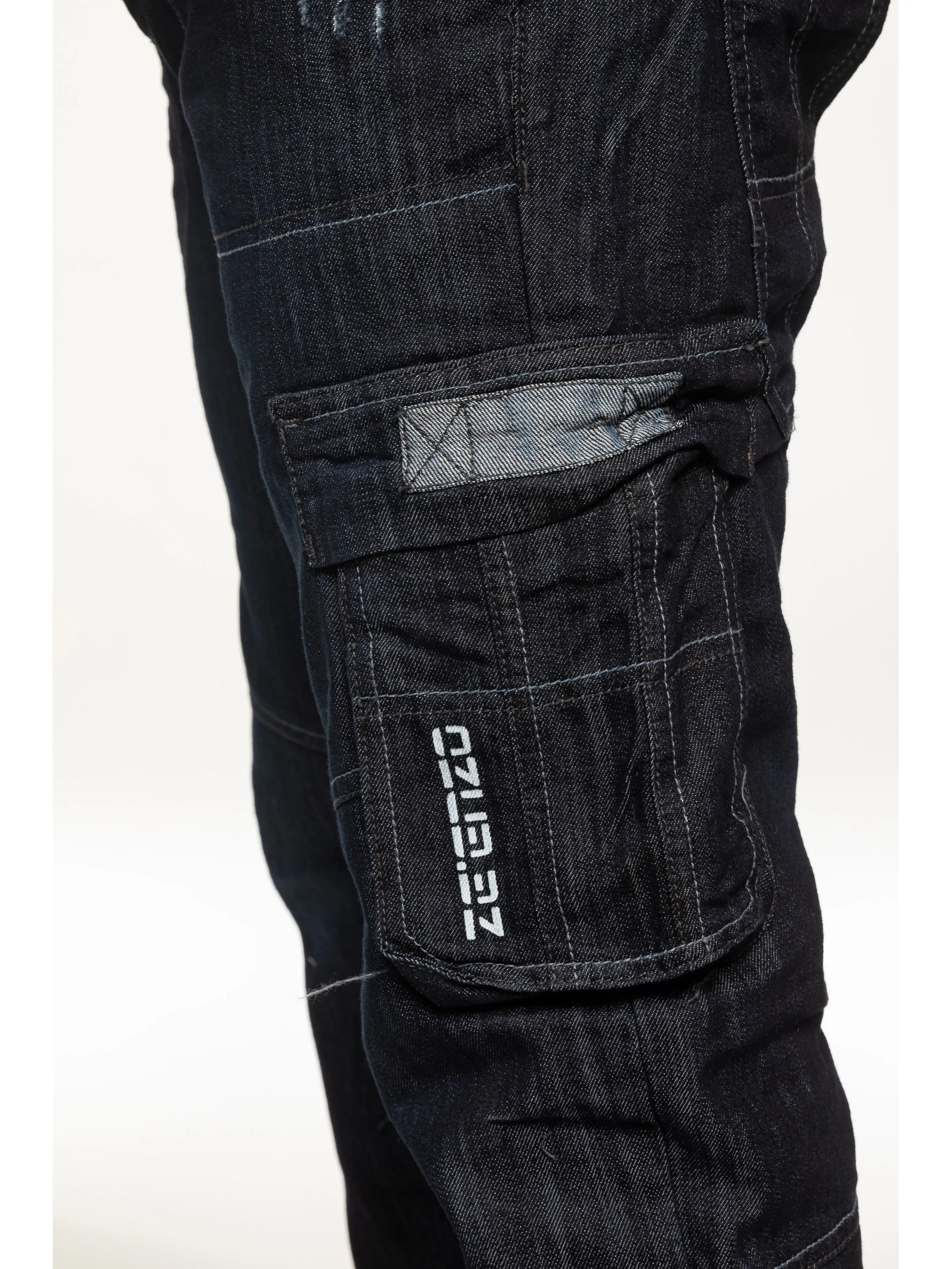 Mens Dark Blue Combat Denim Jeans | Enzo Designer Menswear