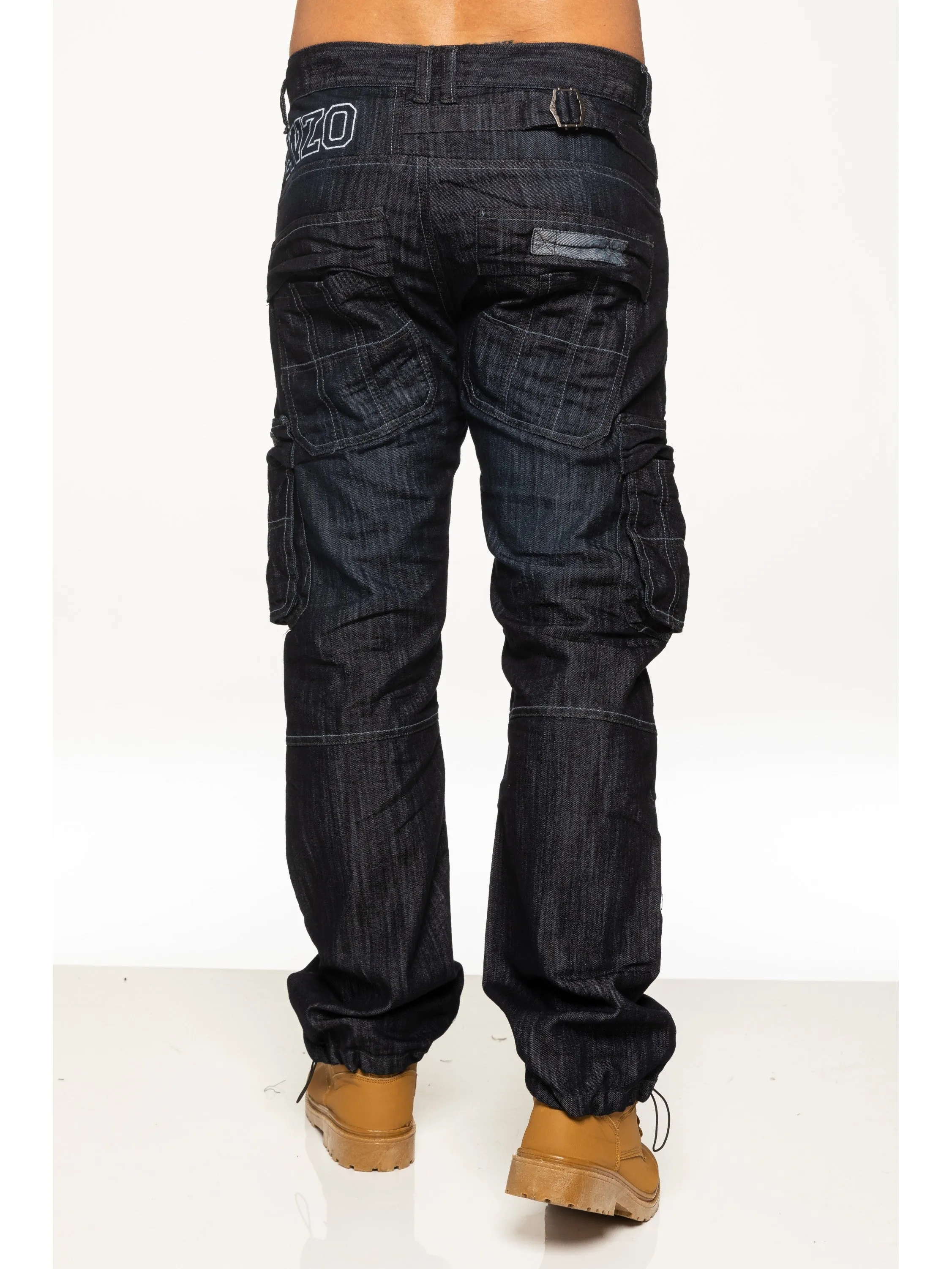 Mens Dark Blue Combat Denim Jeans | Enzo Designer Menswear