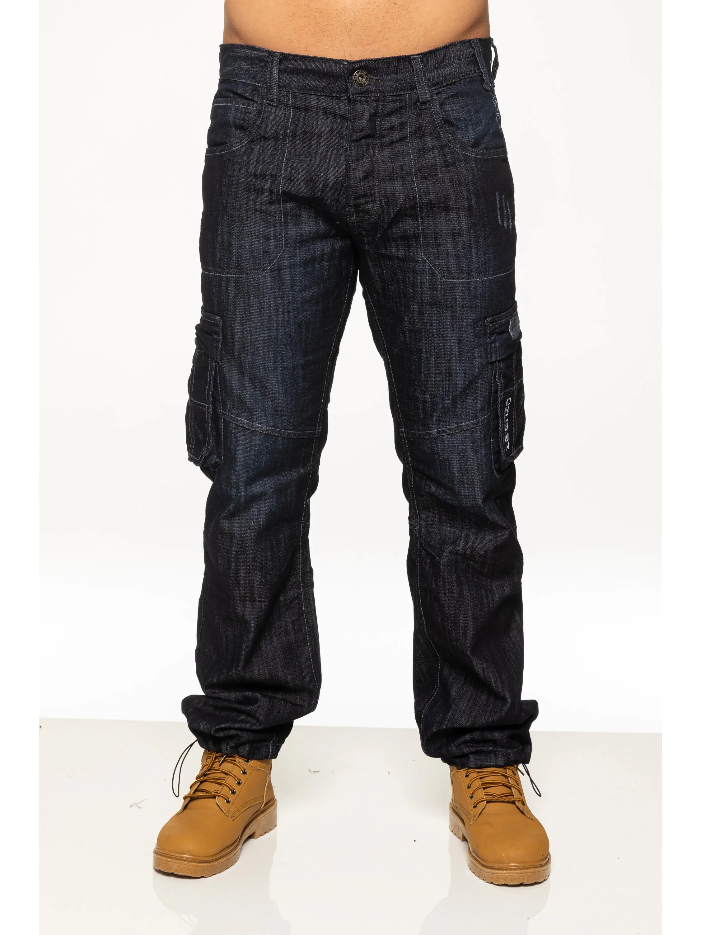 Mens Dark Blue Combat Denim Jeans | Enzo Designer Menswear