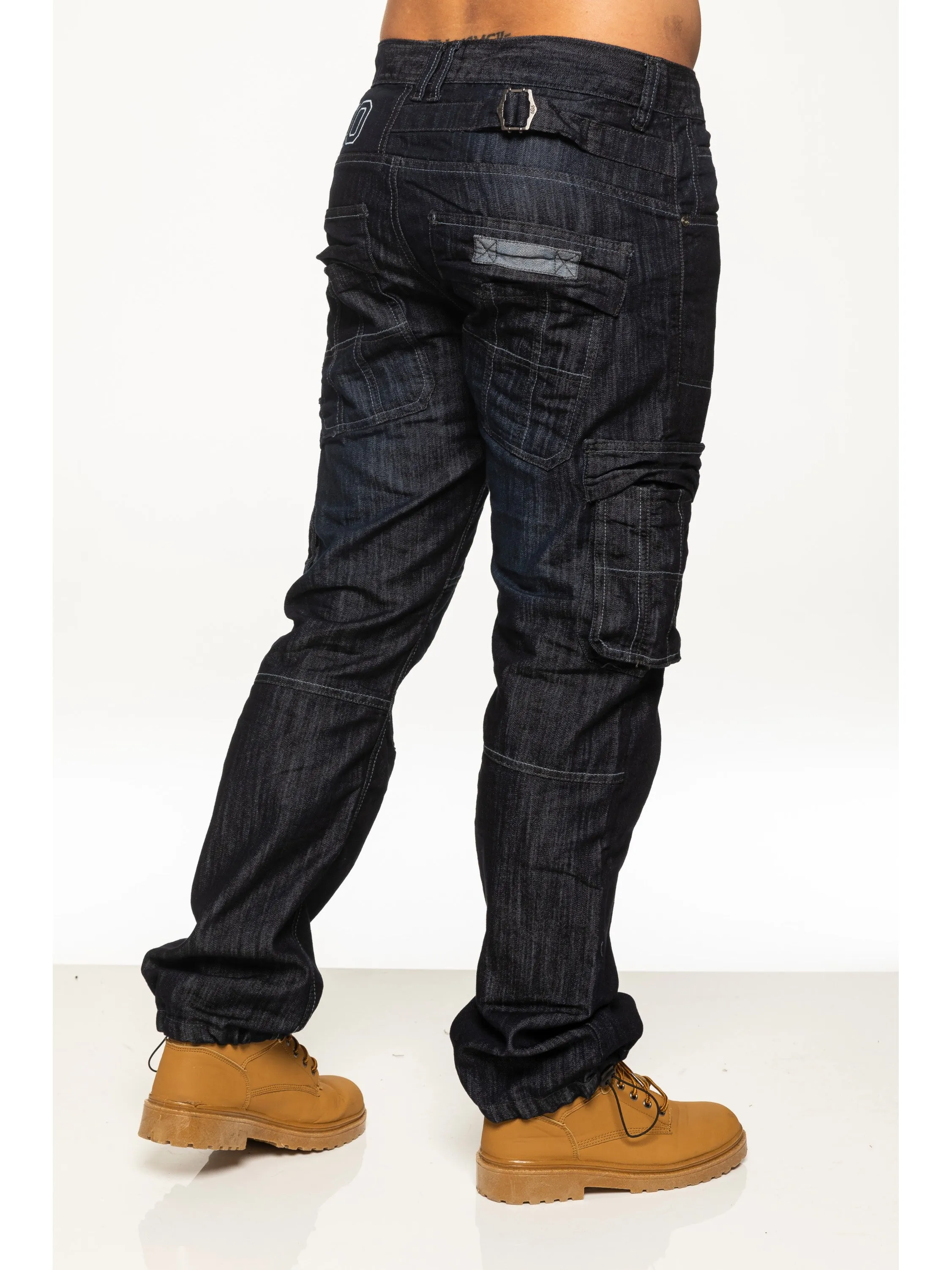 Mens Dark Blue Combat Denim Jeans | Enzo Designer Menswear