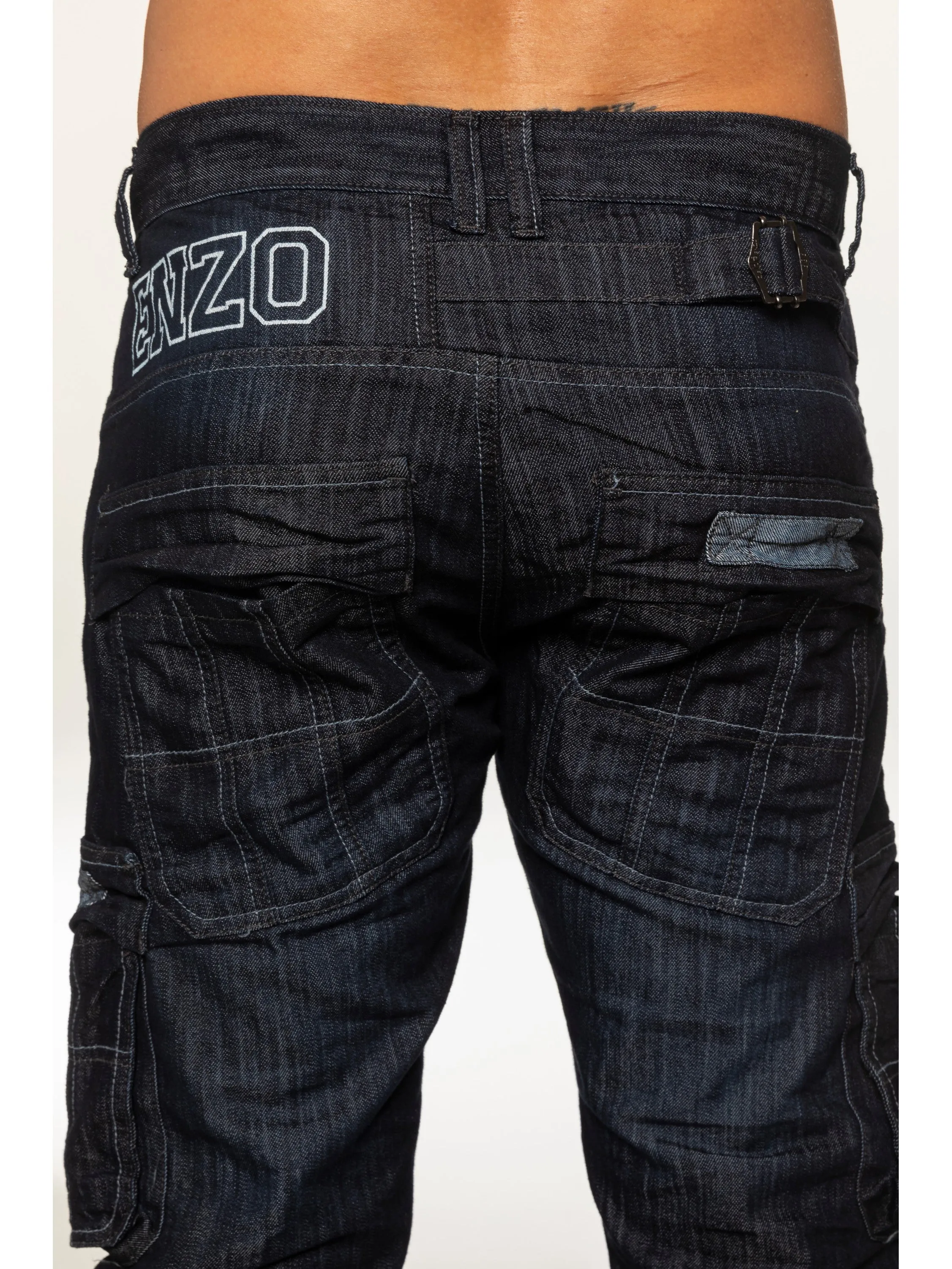 Mens Dark Blue Combat Denim Jeans | Enzo Designer Menswear