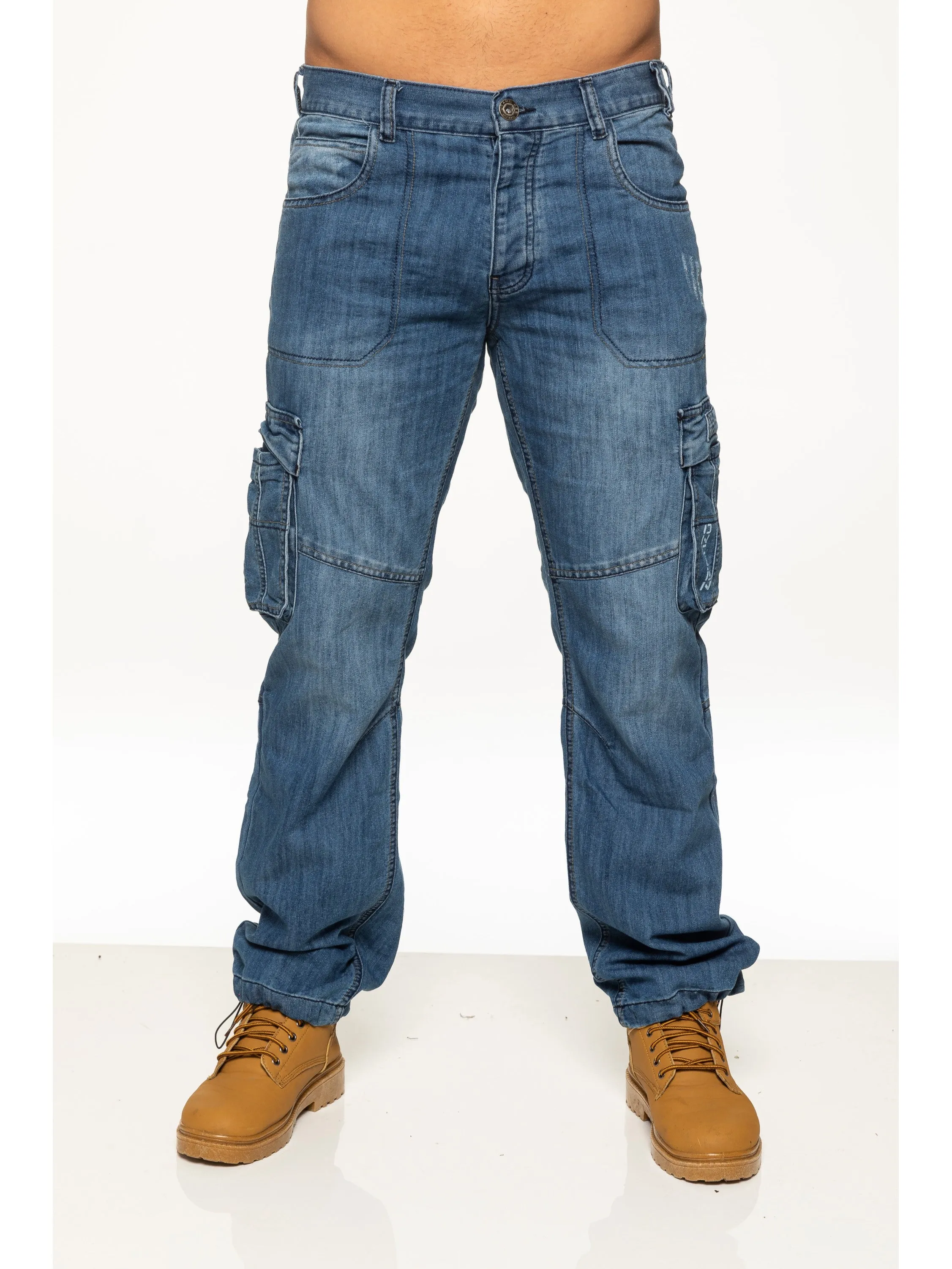 Mens Dark Blue Combat Denim Jeans | Enzo Designer Menswear