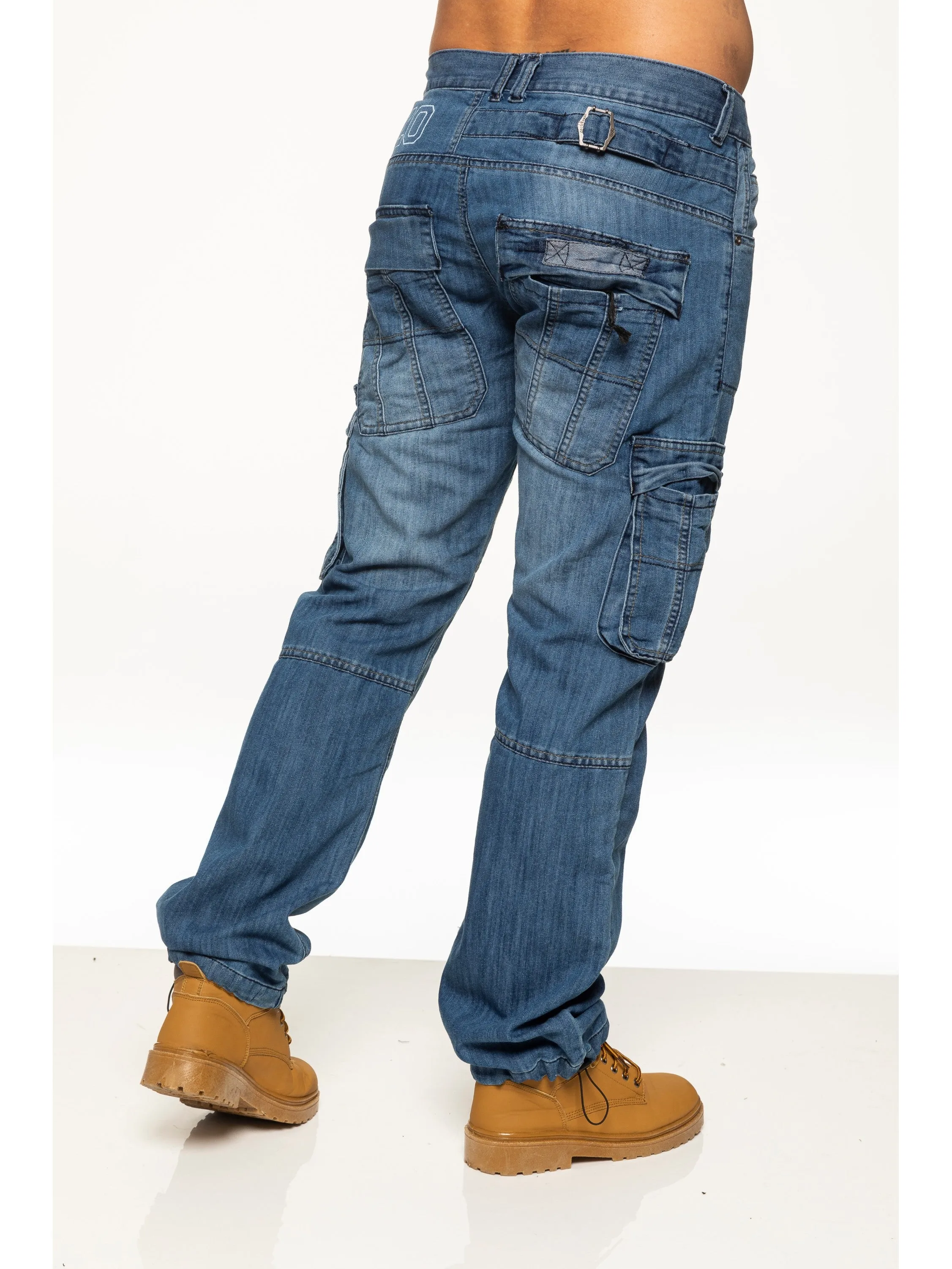 Mens Dark Blue Combat Denim Jeans | Enzo Designer Menswear