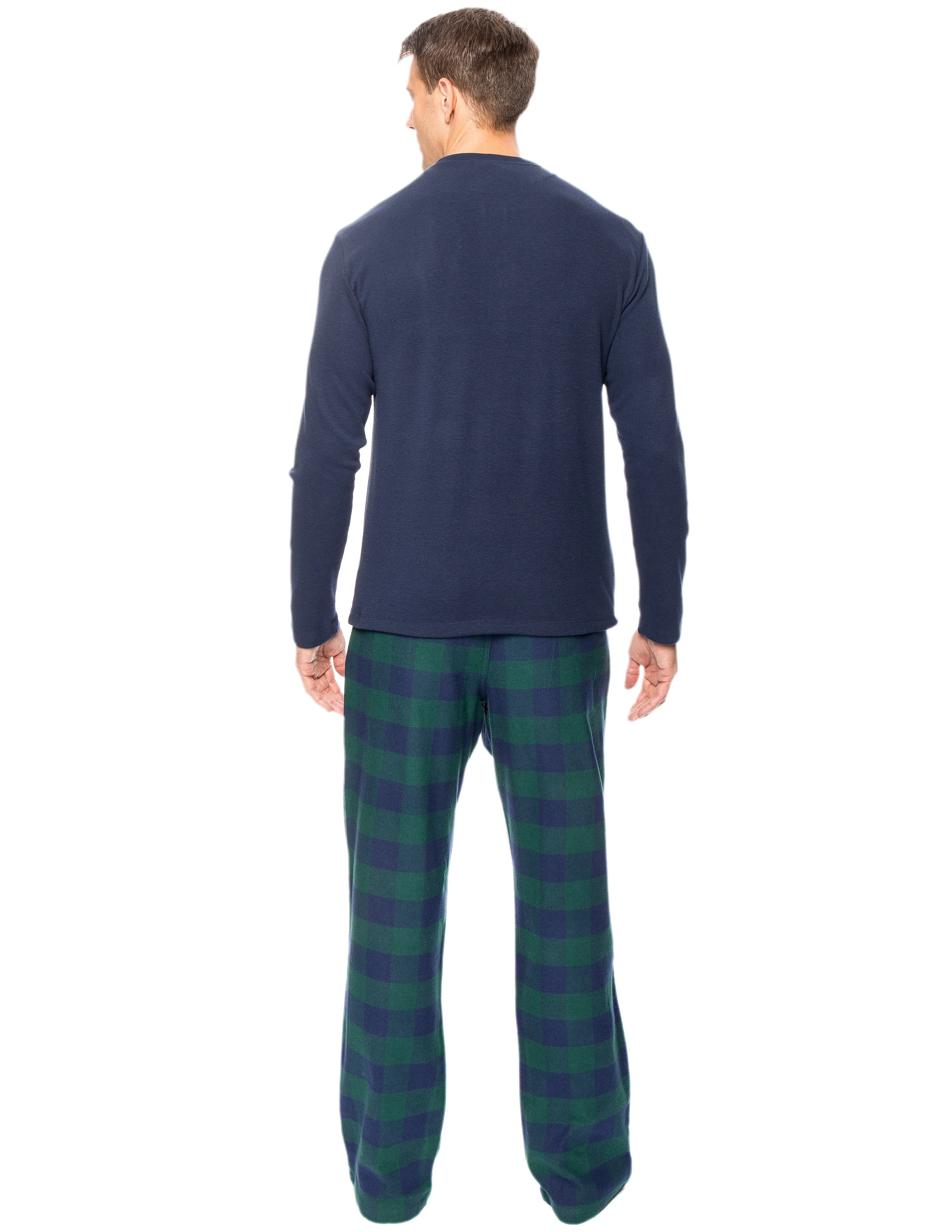 Mens Premium 100% Cotton Flannel Lounge Set - Gingham Green/Navy