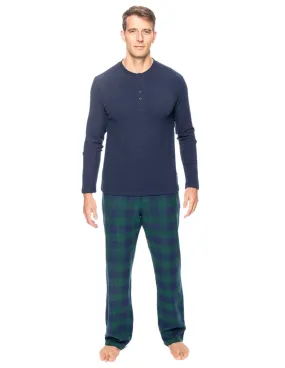 Mens Premium 100% Cotton Flannel Lounge Set - Gingham Green/Navy