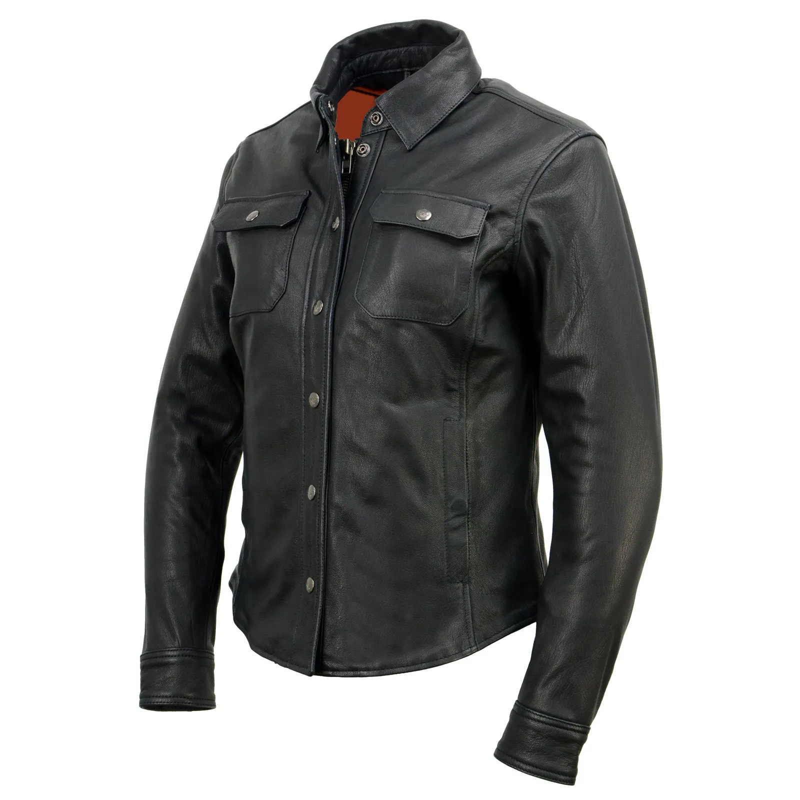 Milwaukee Leather | Black Women's Genuine Leather Shirt Jacket w/ Removable Liner and Reflective Trim - MLL2600