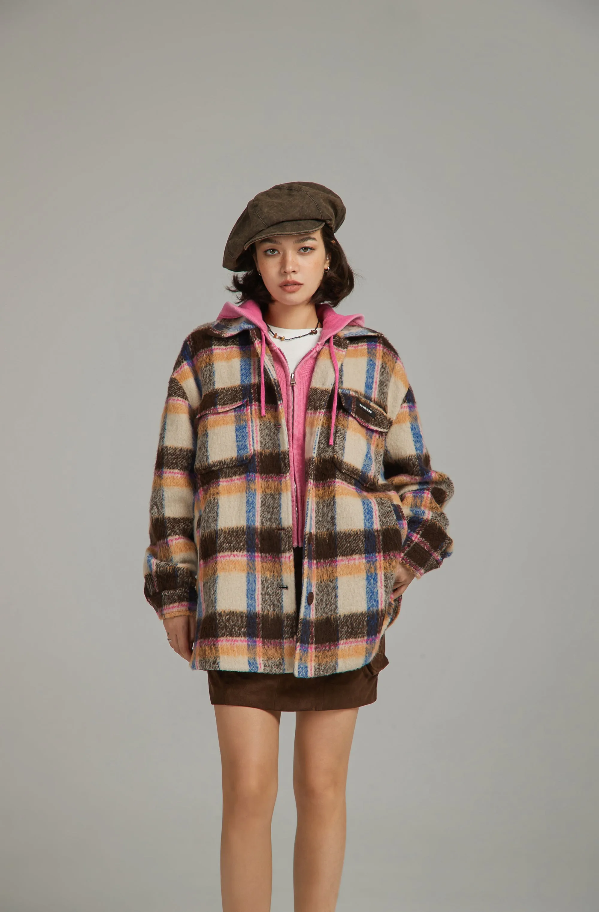 Multi Color Check Loose Fit Shacket