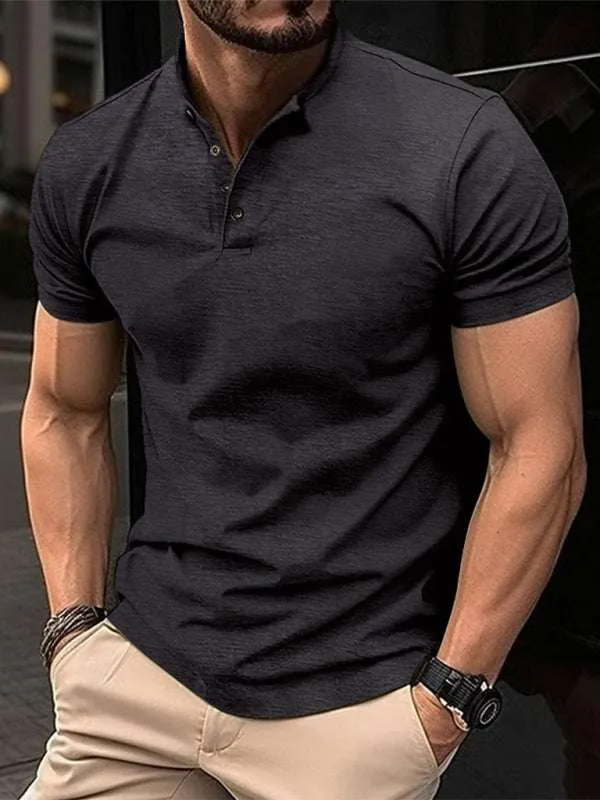 New Men's Button Henley Collar Sports Polo Shirt