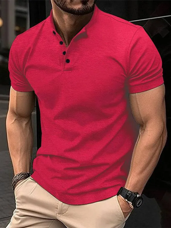 New Men's Button Henley Collar Sports Polo Shirt