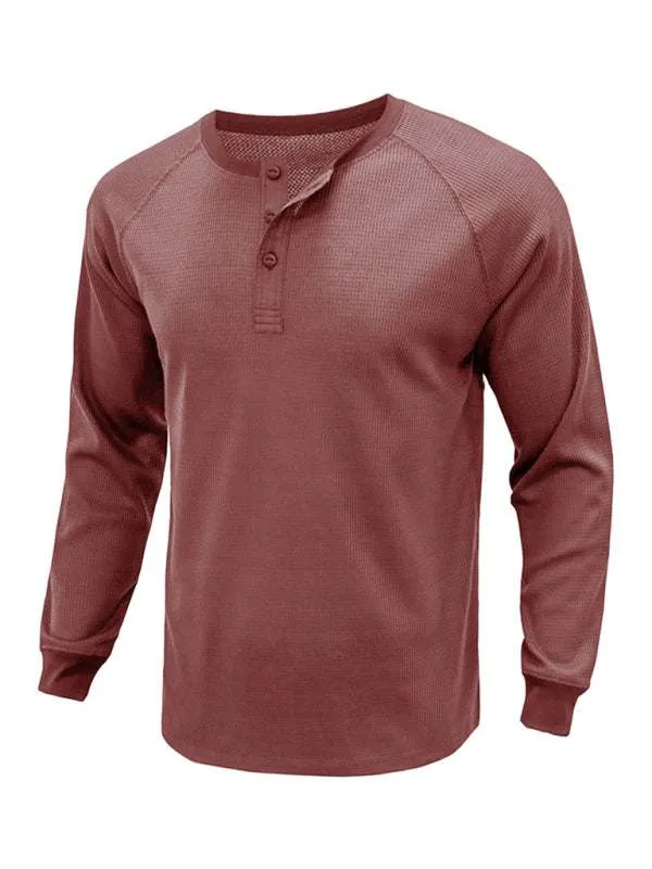 New Men's Round Neck Waffle Henley Shirt