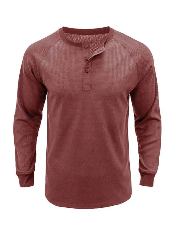 New Men's Round Neck Waffle Henley Shirt