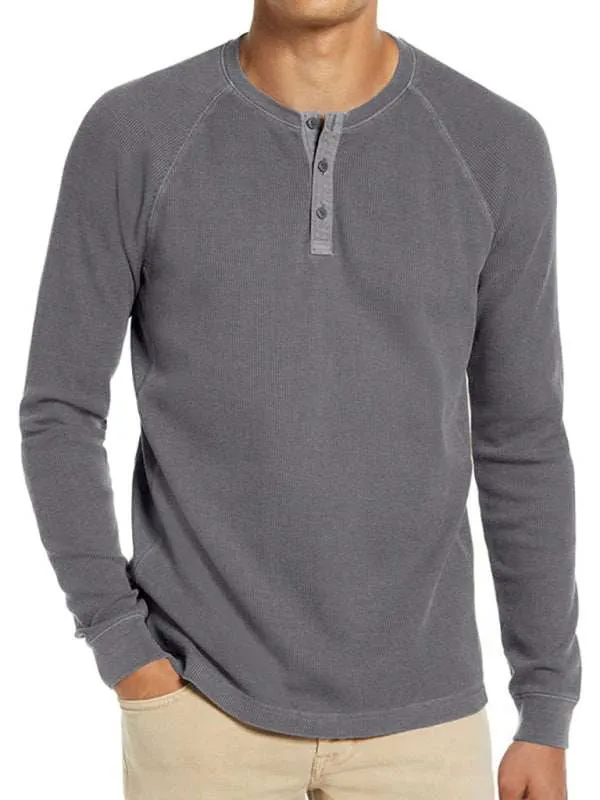 New Men's Round Neck Waffle Henley Shirt