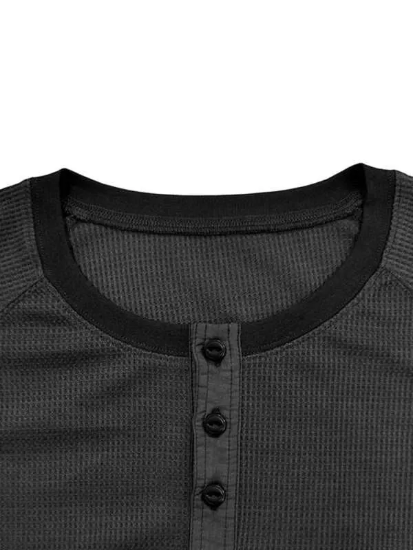 New Men's Round Neck Waffle Henley Shirt