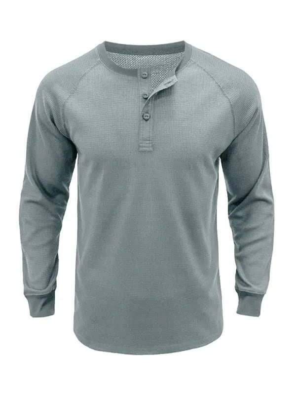 New Men's Round Neck Waffle Henley Shirt