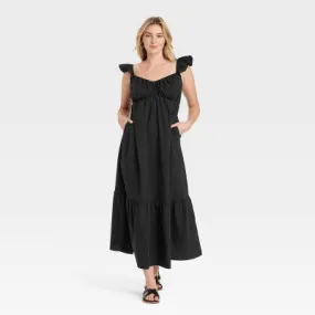 New - Women's Flutter Cap Sleeve Maxi A-Line Dress - Universal Thread Black L