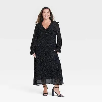 New - Women's Long Sleeve Sheer Maxi Dress - A New Day