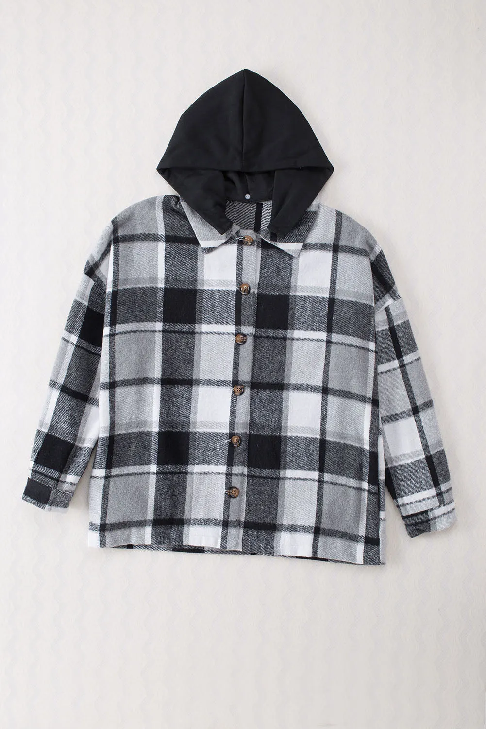 Orange Plaid Button Front Hooded Shacket