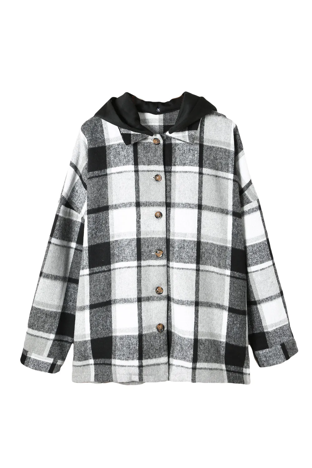 Orange Plaid Button Front Hooded Shacket