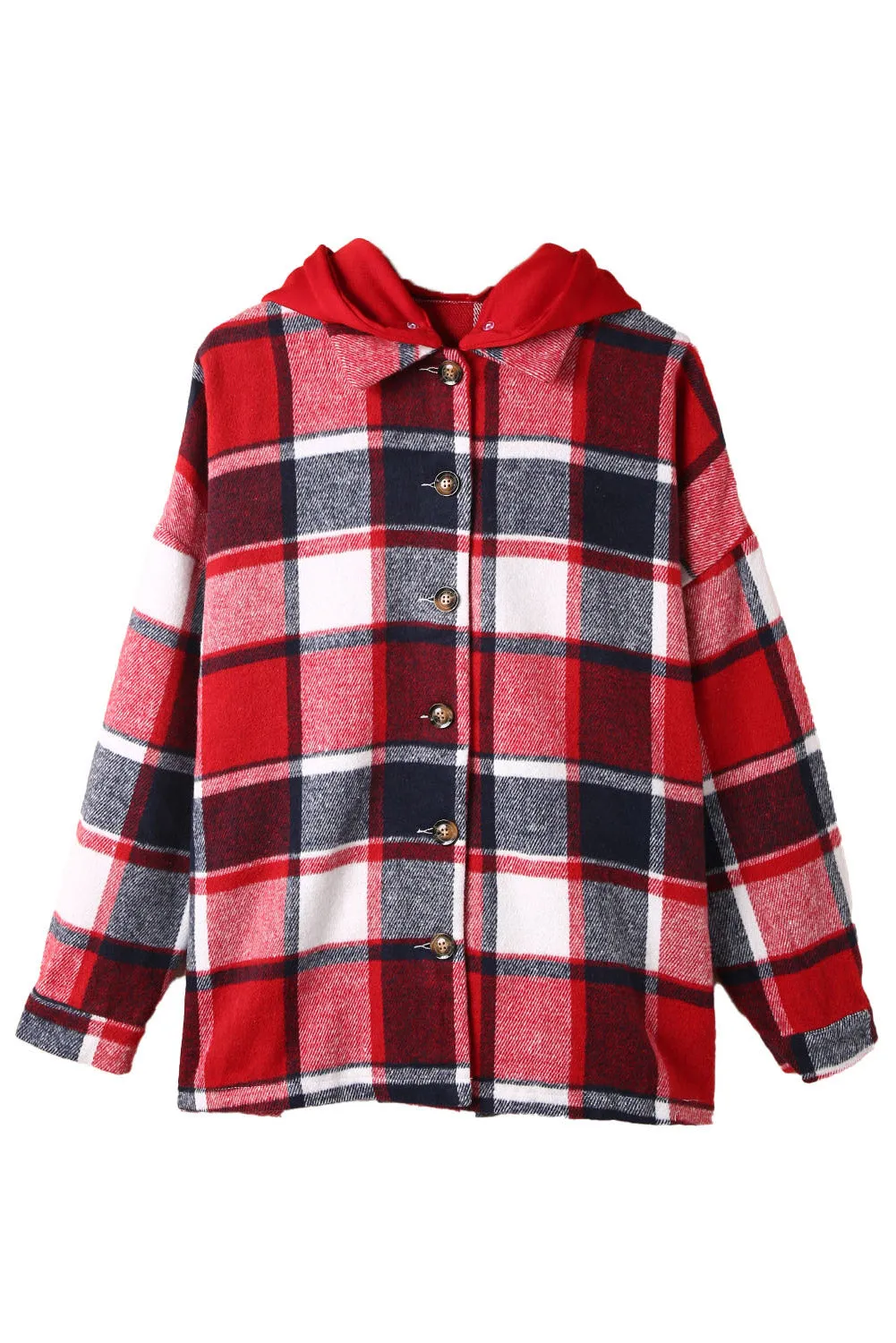 Orange Plaid Button Front Hooded Shacket