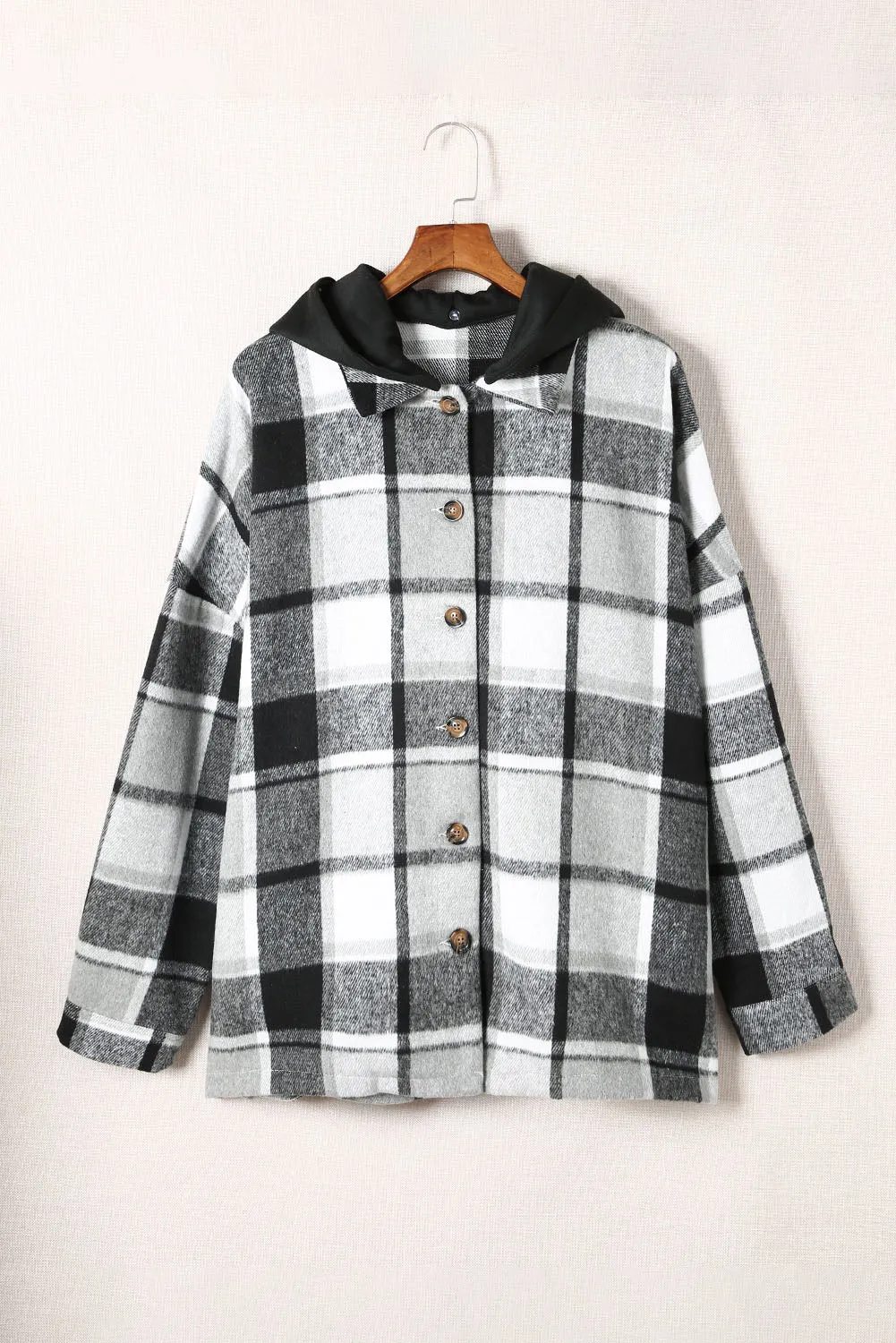 Orange Plaid Button Front Hooded Shacket