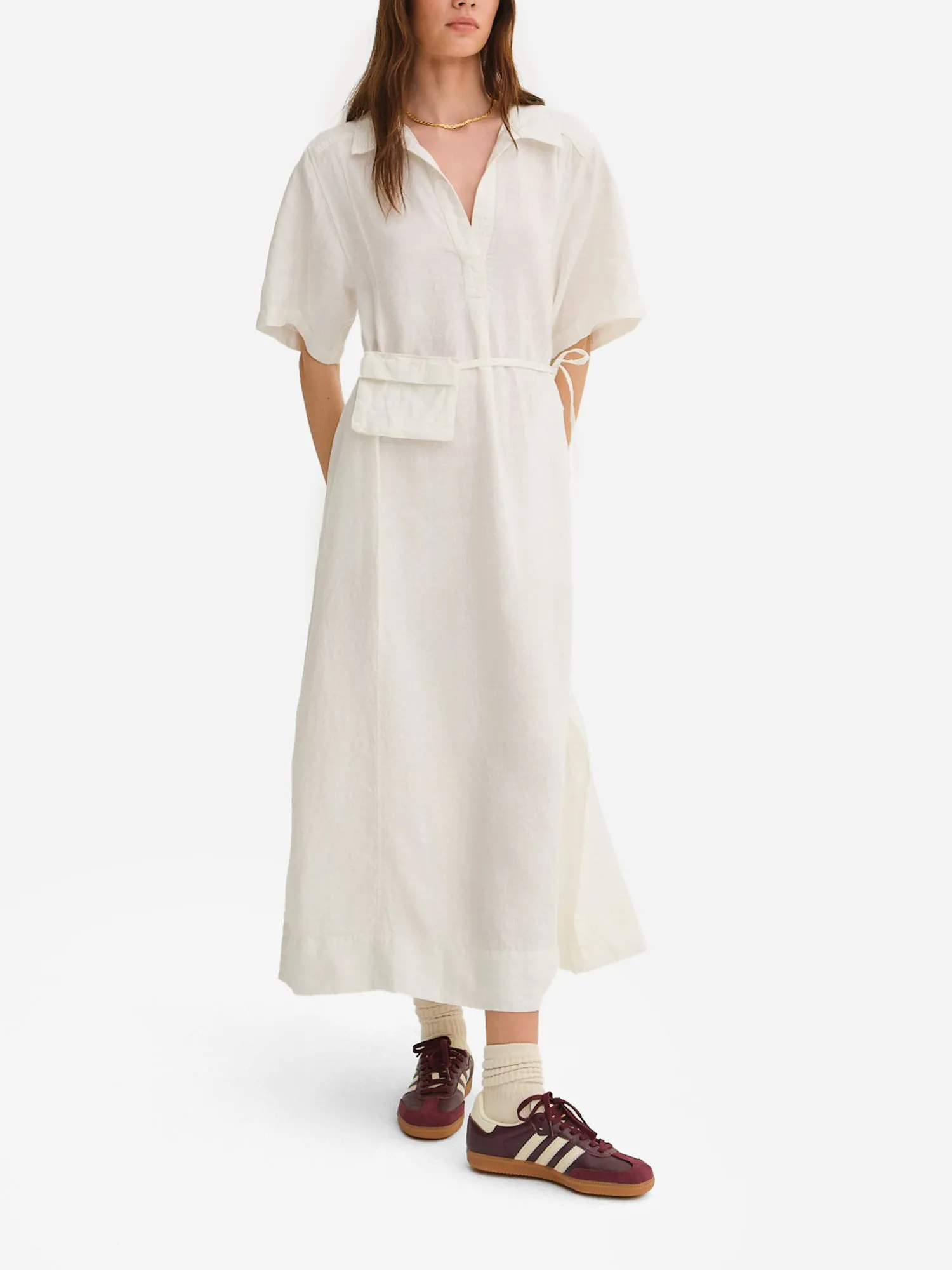 Organic Linen Belt Maxi Dress