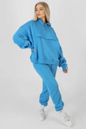 Oversized Half Zip Pullover Windbreaker Sweat Blue