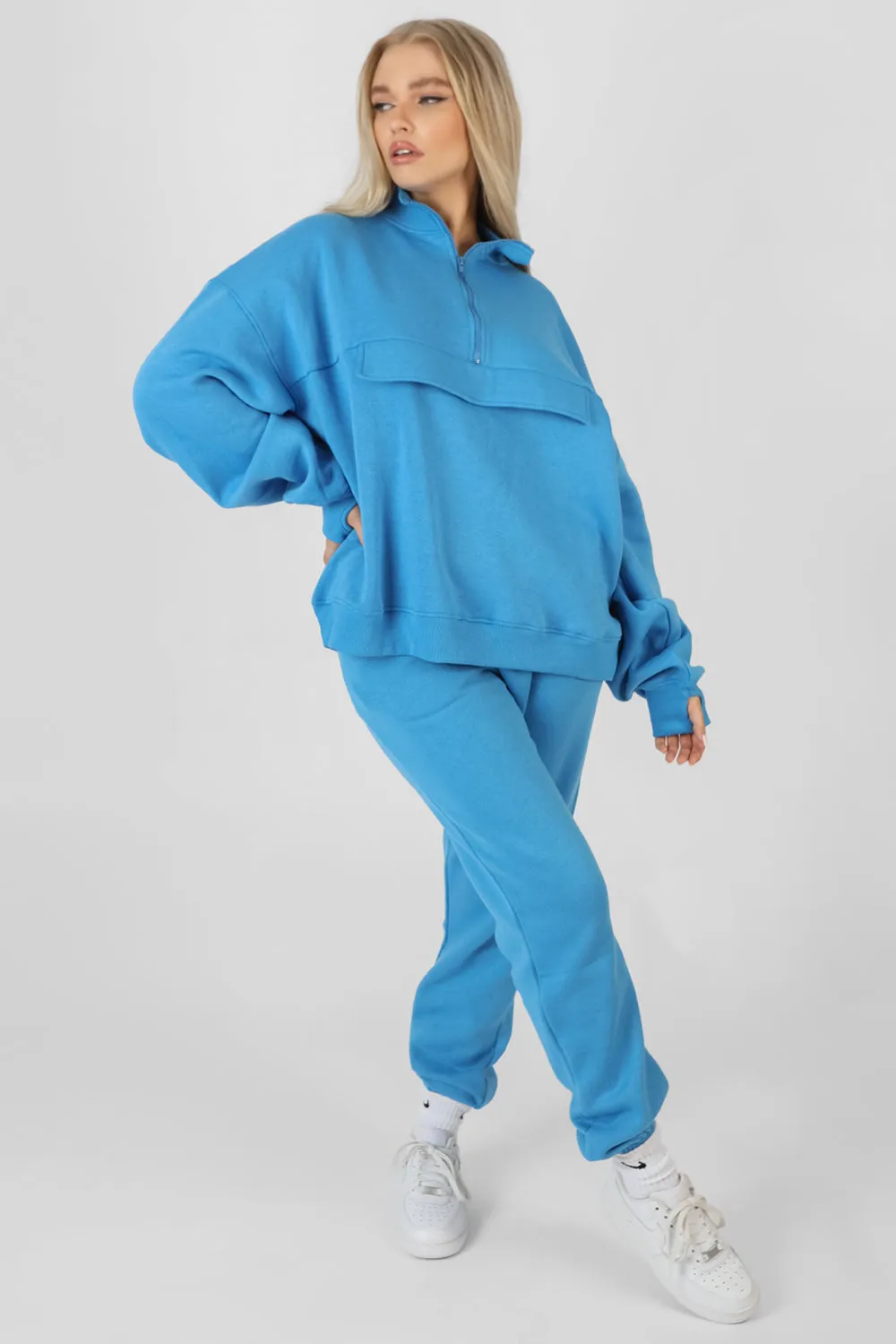 Oversized Half Zip Pullover Windbreaker Sweat Blue