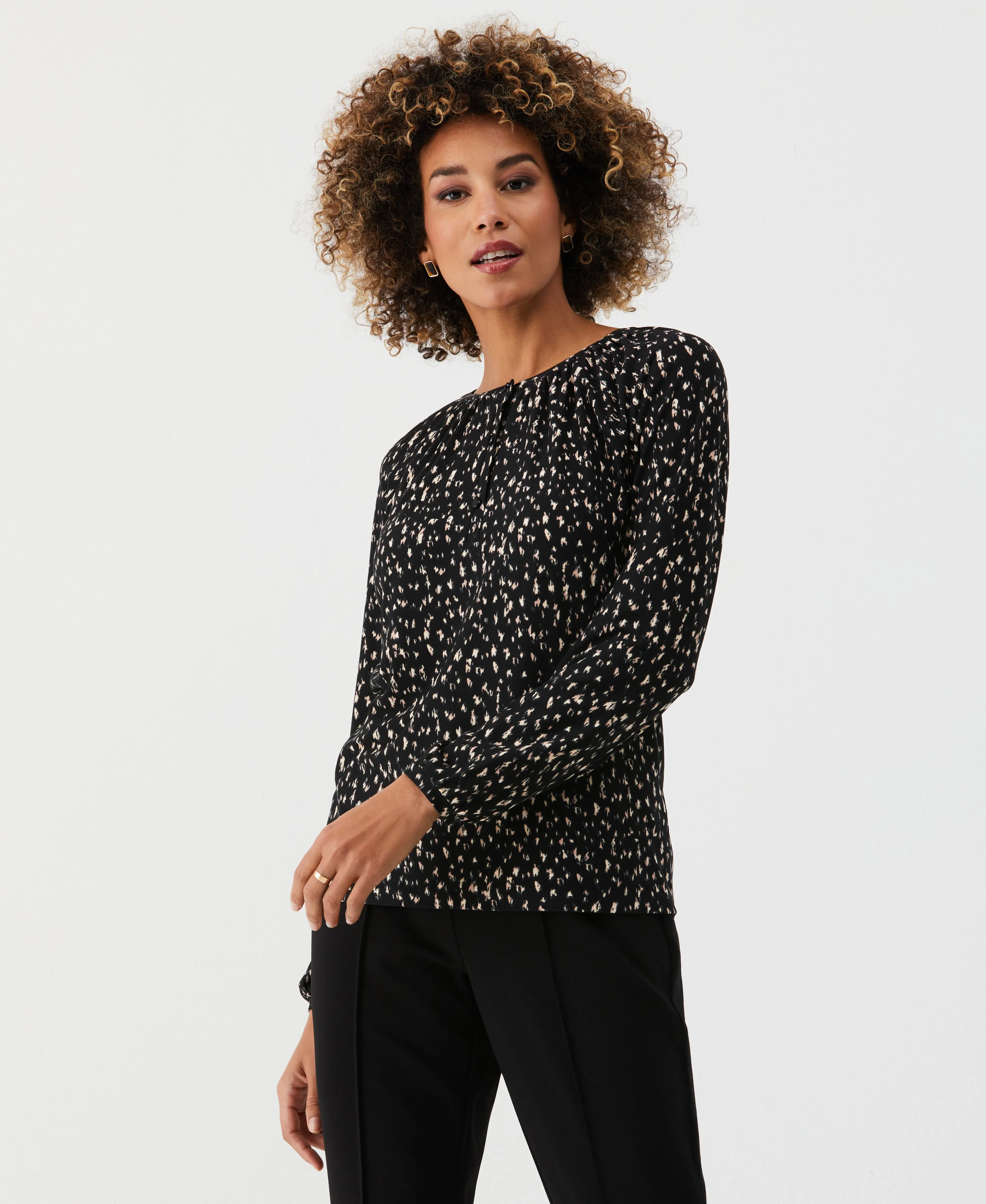 Petite Animal Print Jersey Henley Top