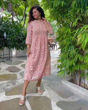 Pink Cotton Block Print Maxi Dress