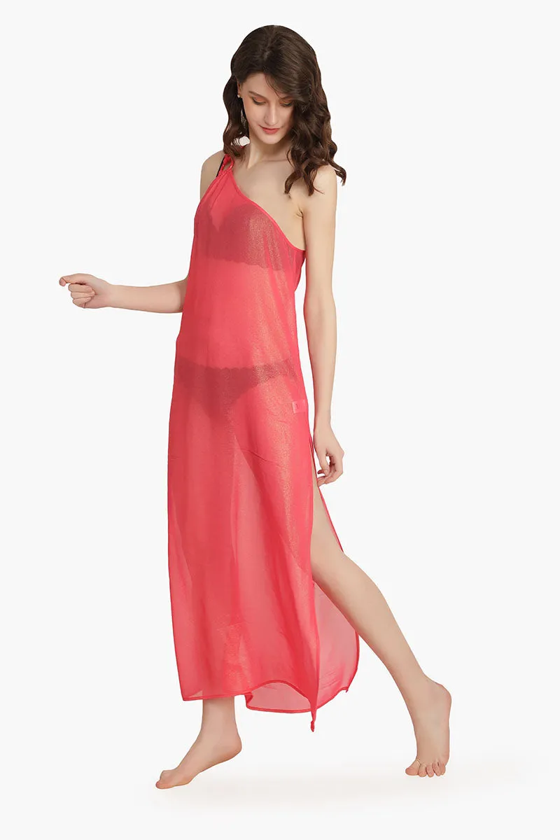 Pink Shimmer Sheer Cover-Up Dress