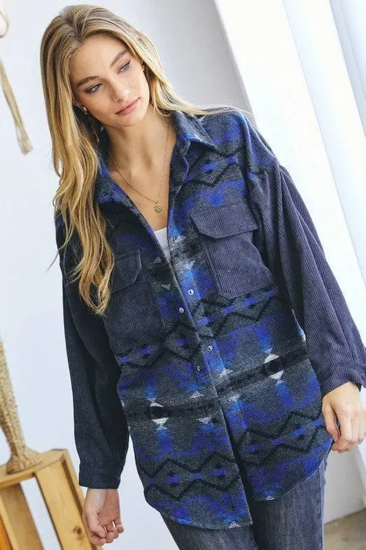 Plaid button-down pocket shacket